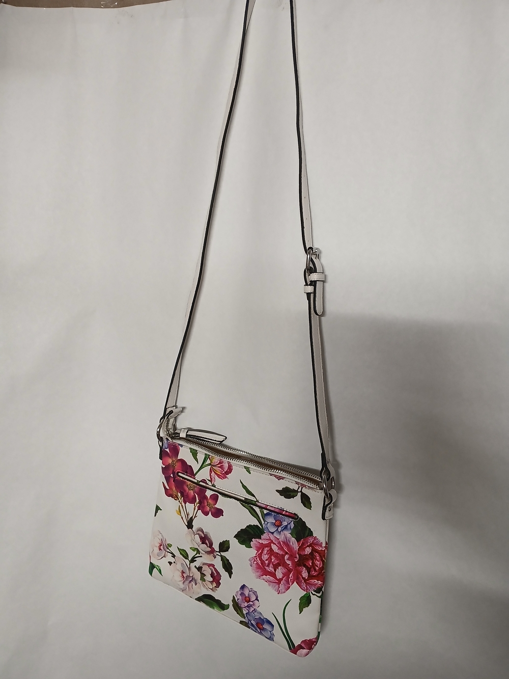Dana Buchman White Crossbody Bag with Pink and Purple Floral Print